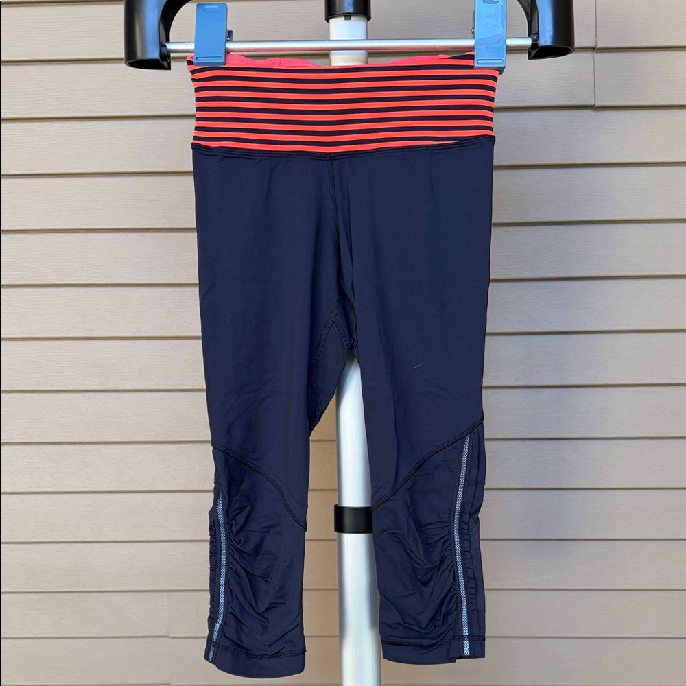Lululemon Athletica Navy Leggings with Red Striped Waistband